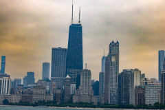 Creative yellow haze background Chicago skyline