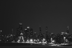Chicago Skyline offset left at night BW