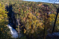Tallulah Gorge wide angle waterfall and colorful trees